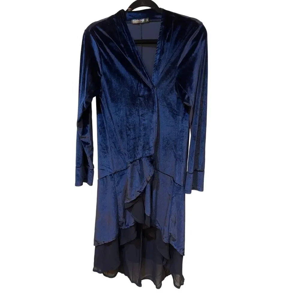 Urban Coco Velour Duster Coat Medium Sapphire Blue Chiffon Whimsygoth Fairycore